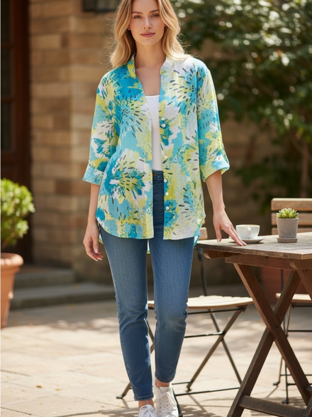 Ruby Rd. Blue and Green Floral Jacket - Picture 2 of 11